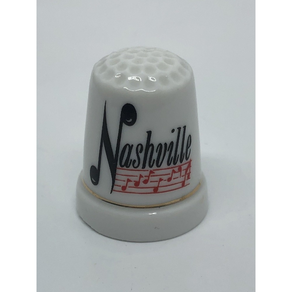 Nashville Tennessee Souvenir Porcelain Thimble w/ Red Music Notes Unique Gift